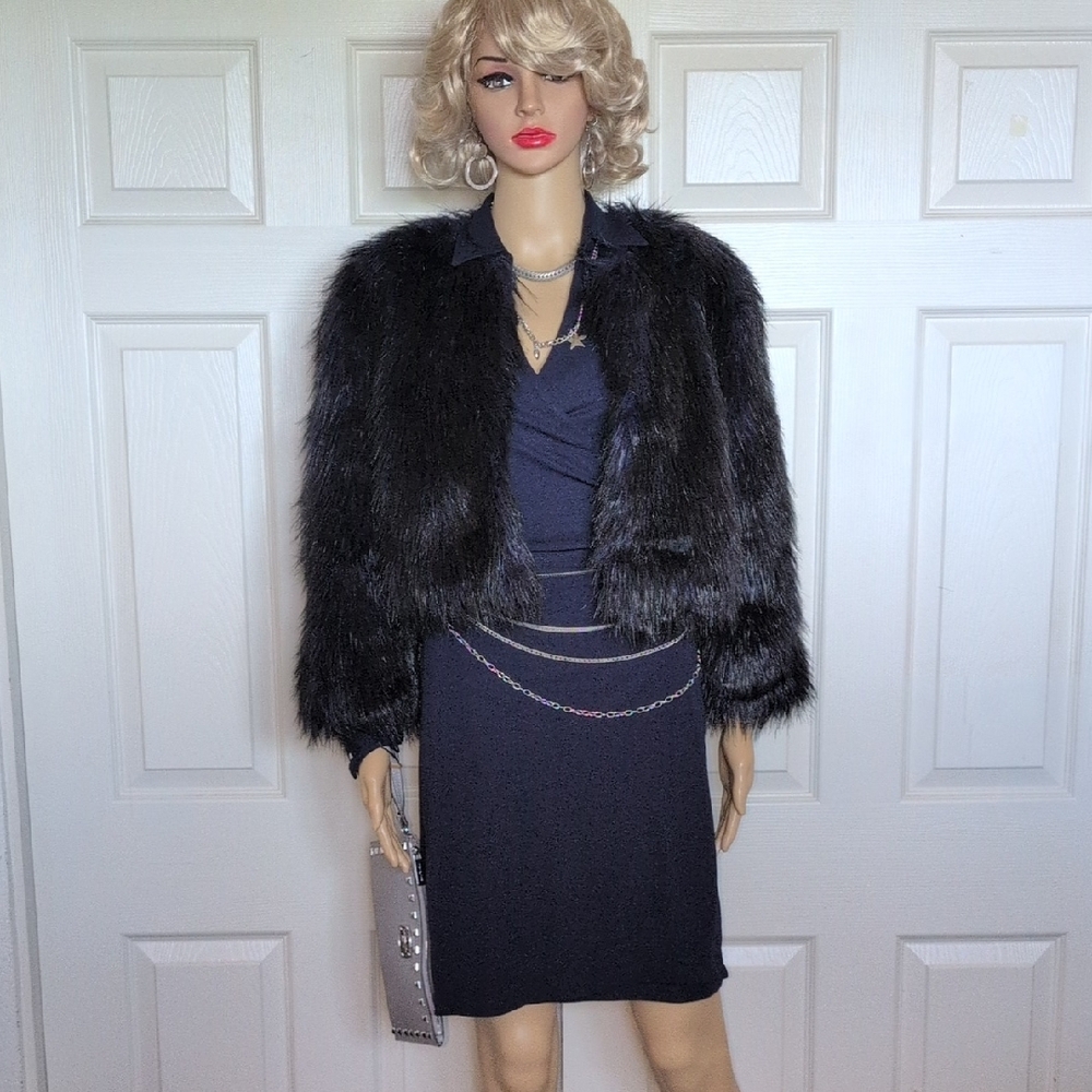BeBe Black/Blue Faux Fur Jacket